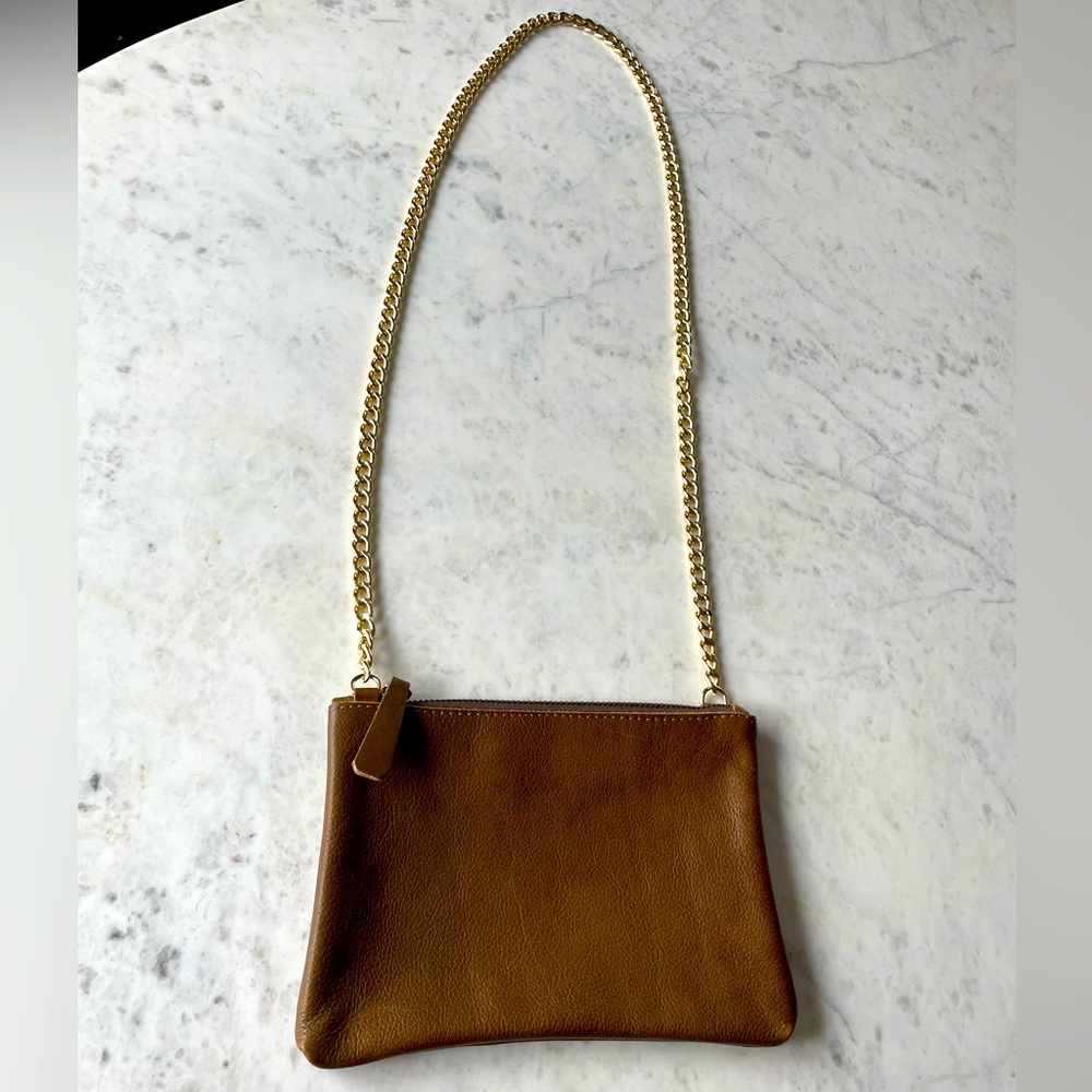 Victoria Napoli Cross Body Leather Bag with Gold Chain Strap
